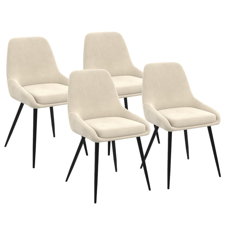 Set di tavolo da pranzo rotondo in legno e nero allungabile da 110-150 cm e 4 sedie in velluto beige