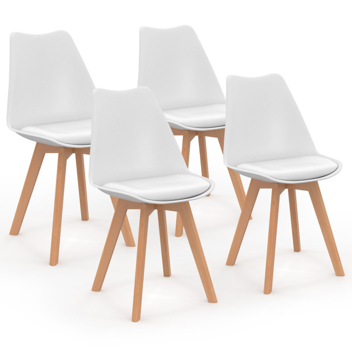Set di tavolo da pranzo rotondo allungabile bianco con gambe in legno 110 - 150 cm e 4 sedie bianche