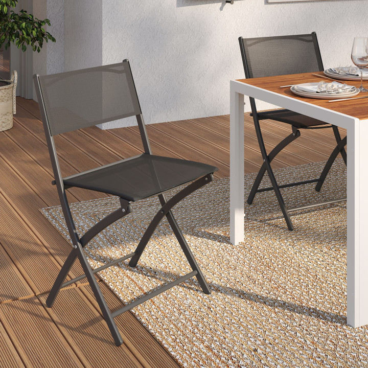 Set di 4 sedie da giardino pieghevoli in metallo e textilene grigio antracite - BASTIA | ID Market