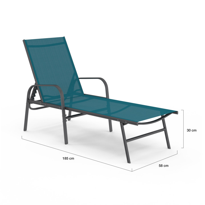 Set di 2 lettini da giardino reclinabili in acciaio grigio antracite e tessuto blu anatra - FIDJI | ID Makret