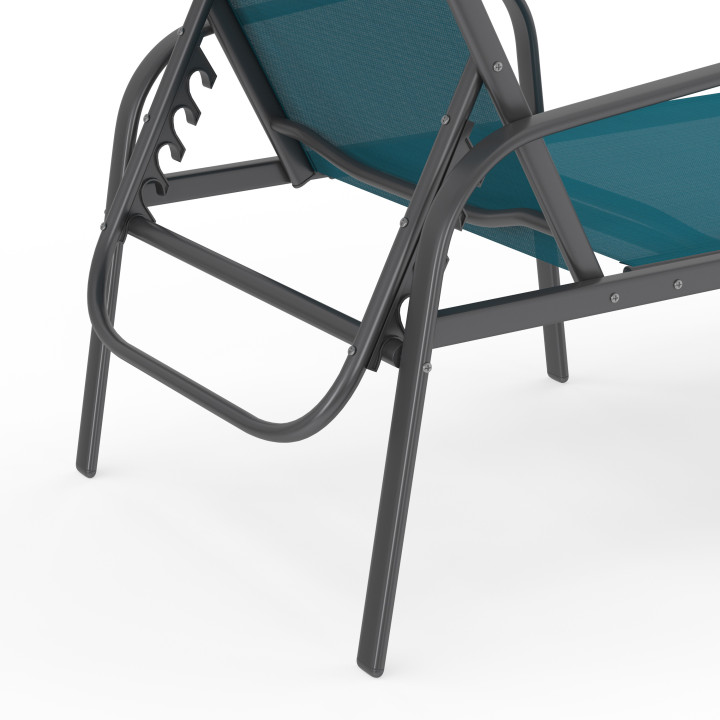 Set di 2 lettini da giardino reclinabili in acciaio grigio antracite e tessuto blu anatra - FIDJI | ID Makret