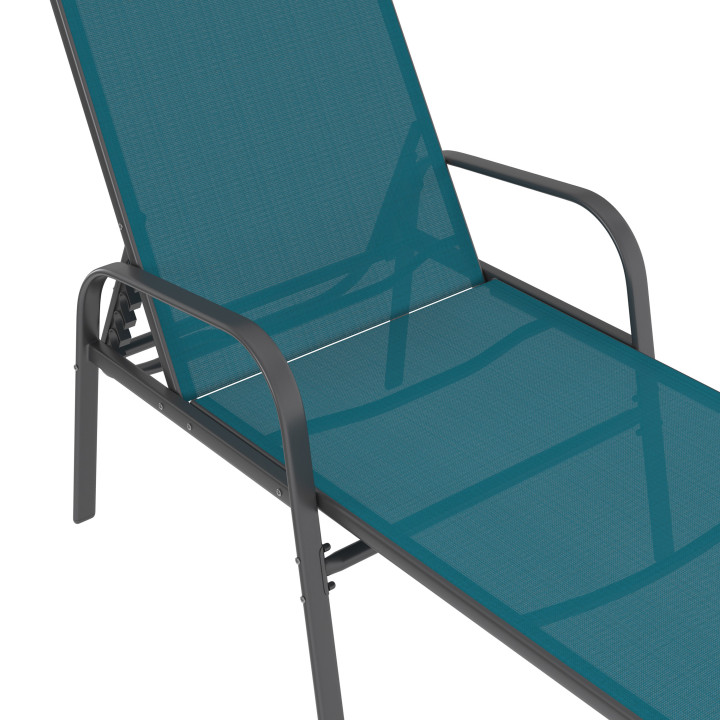 Set di 2 lettini da giardino reclinabili in acciaio grigio antracite e tessuto blu anatra - FIDJI | ID Makret