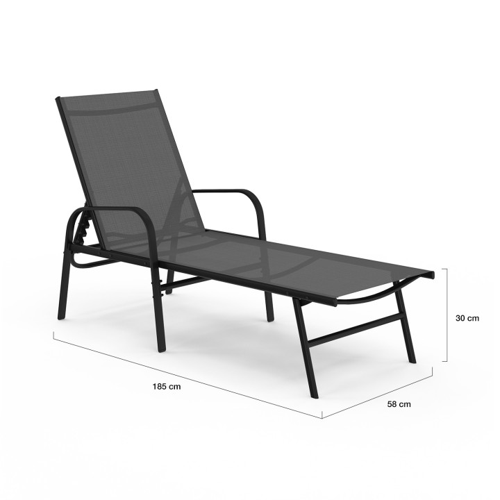 Sedia reclinabile da giardino in acciaio nero e tela grigia - FIDJI | ID Market