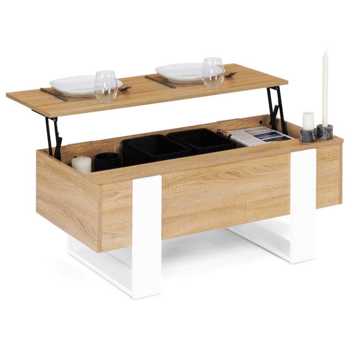 Tavolino bianco e in legno con piano sollevabile - PHOENIX | ID Market