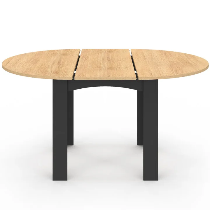 Tavolo da pranzo rotondo allungabile 4-8 persone, nero, piano in faggio 110-150 cm - DONA | IdMarket