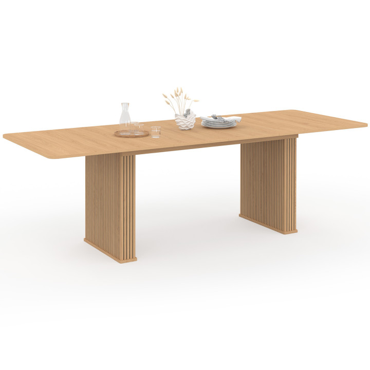 Tavolo da pranzo rettangolare allungabile 6-12 persone con doghe in legno color rovere 160-240 cm - JULIETTE | IdMarket