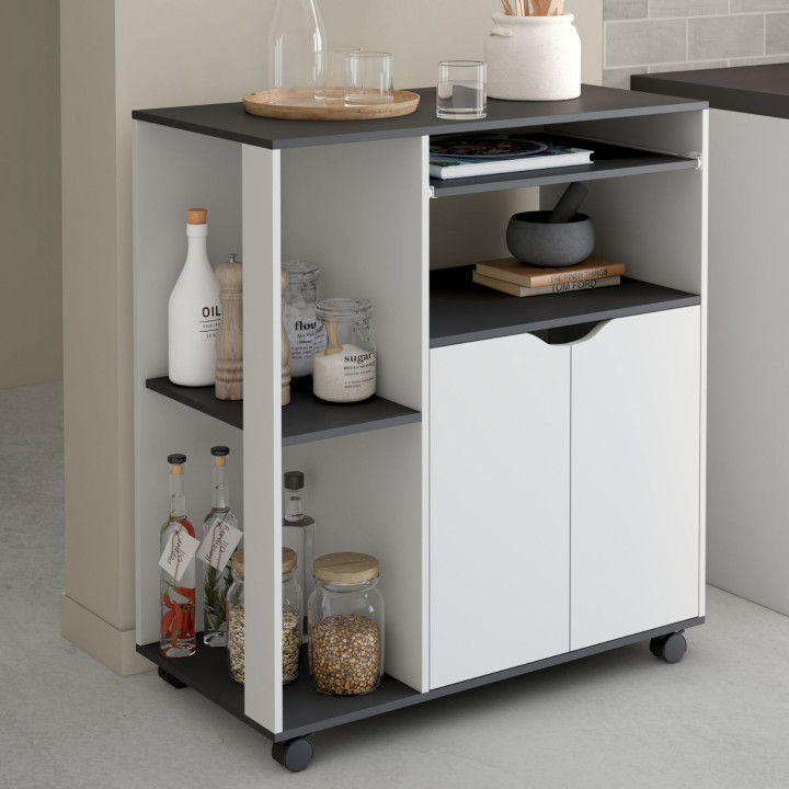 Carrello da cucina bianco e grigio da 76 cm su rotelle - COSI | ID Market
