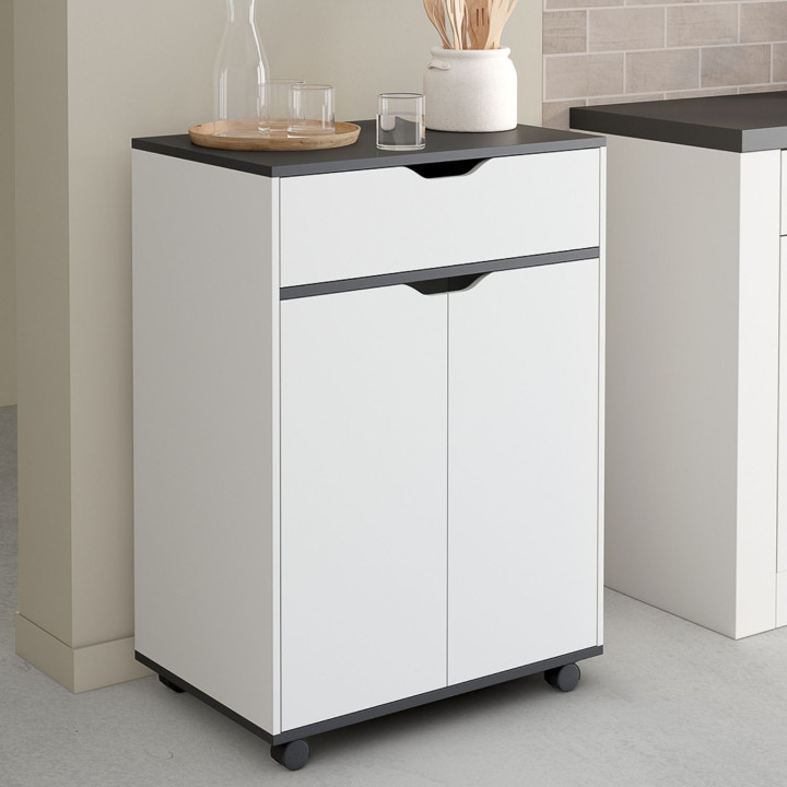 Credenza in legno bianco con ripiani grigi - COSY | ID Market