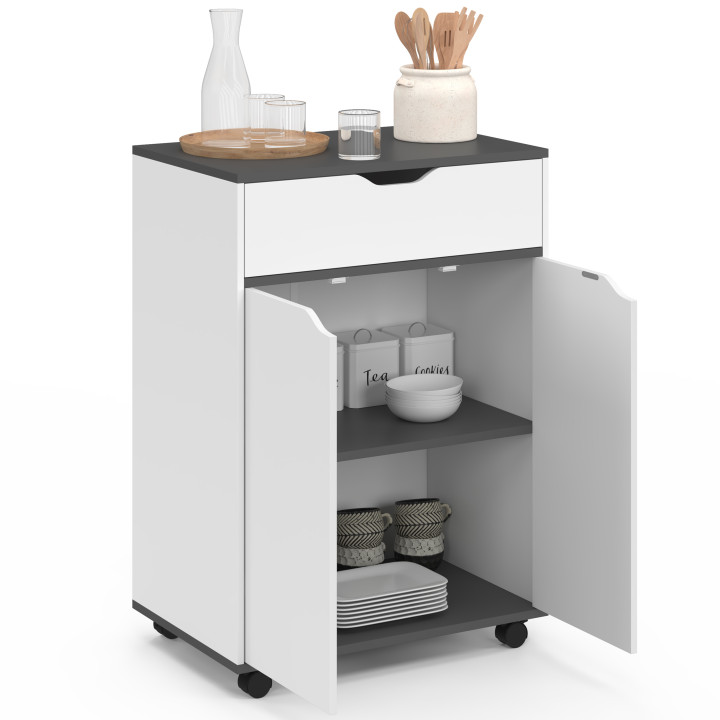 Credenza in legno bianco con ripiani grigi - COSY | ID Market