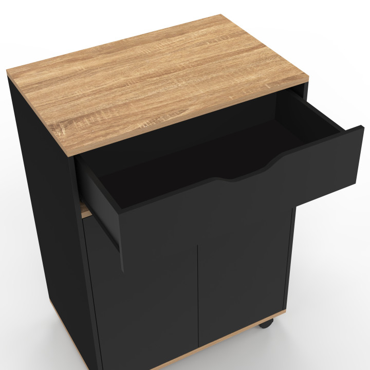 Carrello da cucina su rotelle, 60 cm, legno nero e vassoi effetto faggio - COSI | ID Market