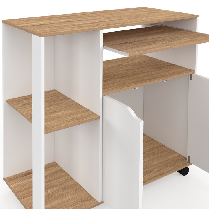 Carrello da cucina su rotelle, 76 cm, legno bianco e vassoi effetto faggio - COSI | ID Market