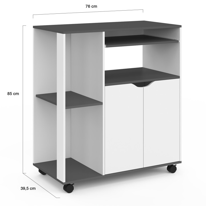 Carrello da cucina bianco e grigio da 76 cm su rotelle - COSI | ID Market