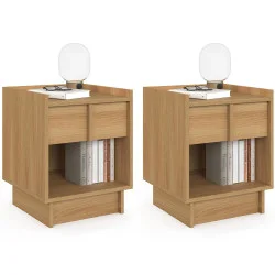 Set di 2 comodini con 1 cassetto e 1 nicchia dal design minimalista in legno di faggio - ROSIE | IdMarket