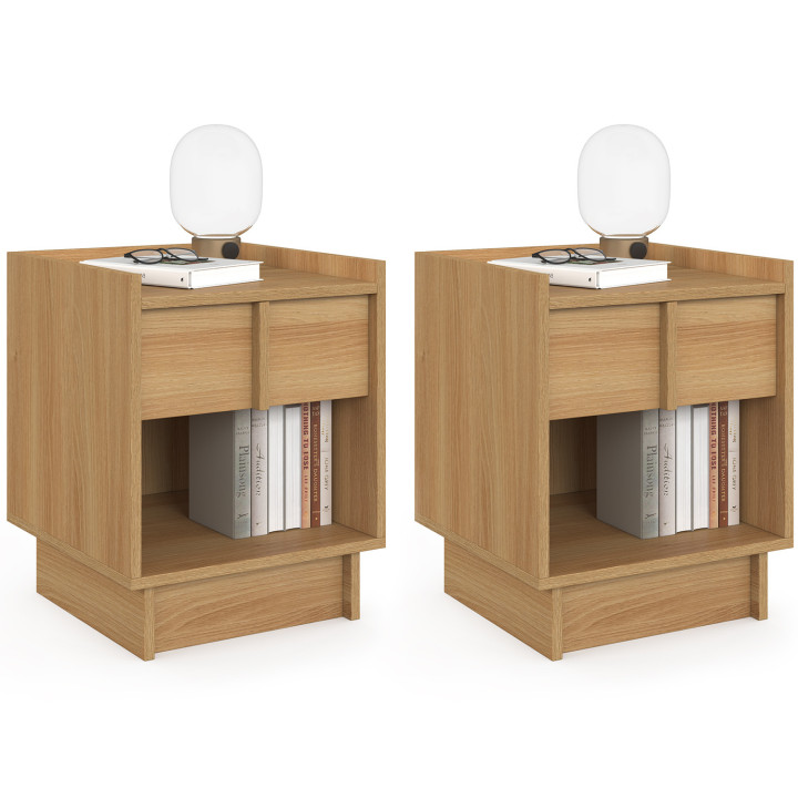 Set di 2 comodini con 1 cassetto e 1 nicchia dal design minimalista in legno di faggio - ROSIE | IdMarket