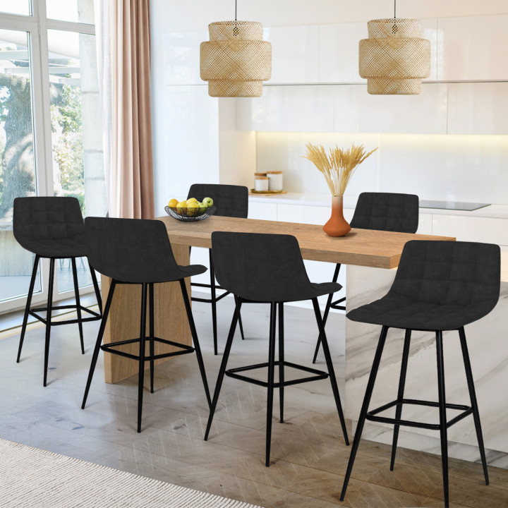 Set di 6 sgabelli da bar in velluto nero - MADY | IdMarket