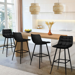 Sgabelli da bar in velluto nero - Set di 4 - MADY | ID Market