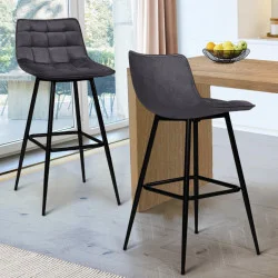 Sgabelli da bar in velluto grigio scuro - Set di 2 - MADY | ID Market