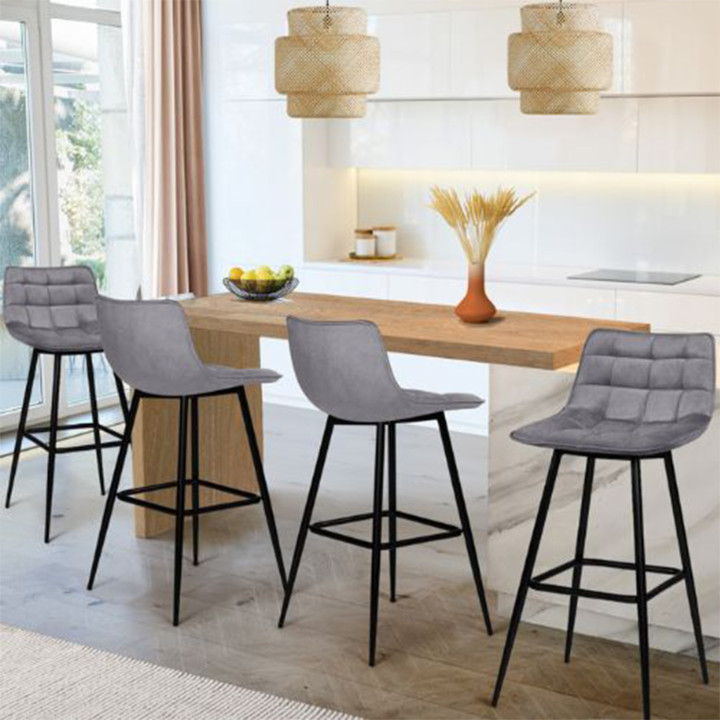 Sgabelli da bar in velluto trapuntato grigio chiaro con gambe in metallo x4 - MADY | ID Market