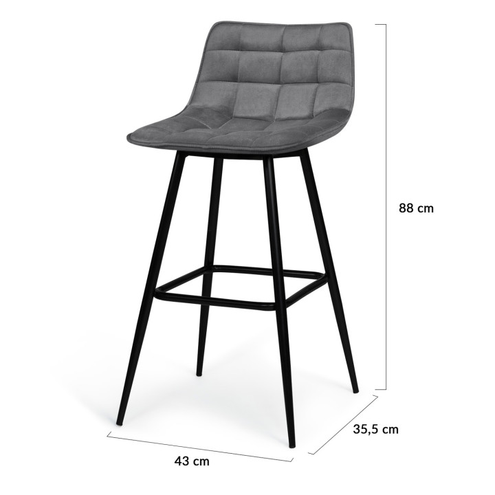 Sgabelli da bar in velluto trapuntato grigio chiaro con gambe in metallo x4 - MADY | ID Market