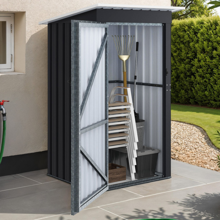 Casetta da giardino in acciaio zincato grigio 100 x 95 x 160 cm con tetto a falde 1 porta | IdMarket