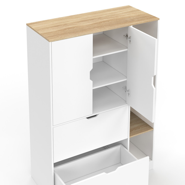 Contenitore L. 80 cm con ante e cassetti bianchi e in legno - NOUK | IdMarket