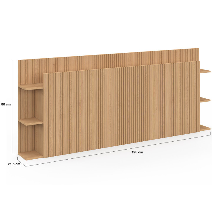 Testiera JULIETTE su piede per letti da 140 e 160 cm con vani contenitori effetto doghe in legno
