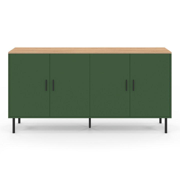 Credenza da 160 cm con 4 ante verde kaki e piano in legno - KELIA | IdMarket