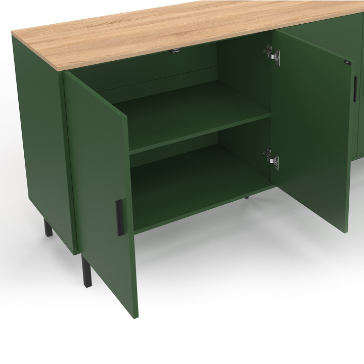 Credenza da 160 cm con 4 ante verde kaki e piano in legno - KELIA | IdMarket