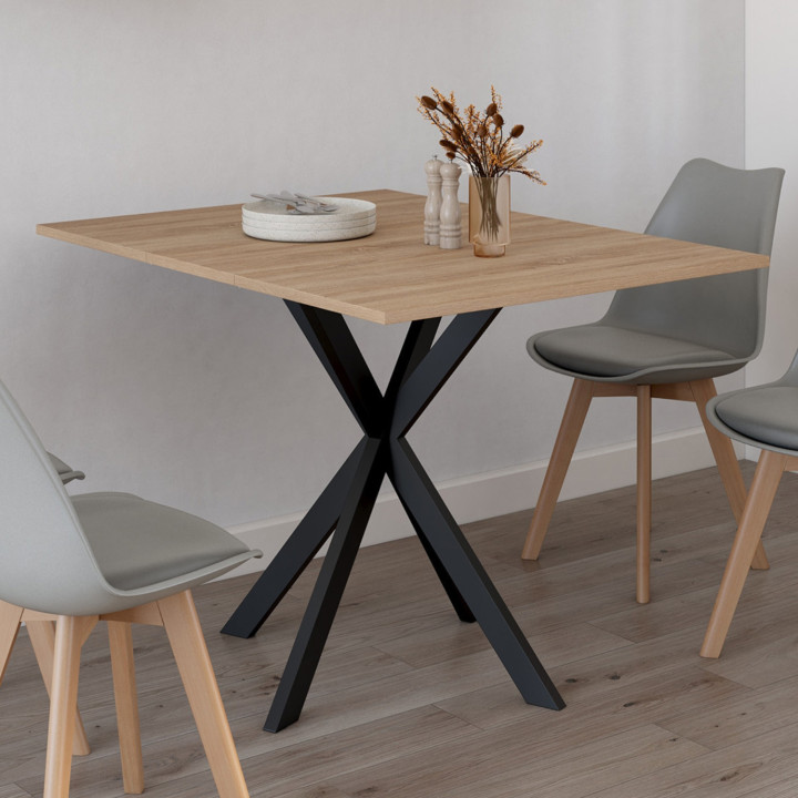 Consolle pieghevole per 2-4 persone ALIX con gambe in legno e ragno nero 103 x 76 cm