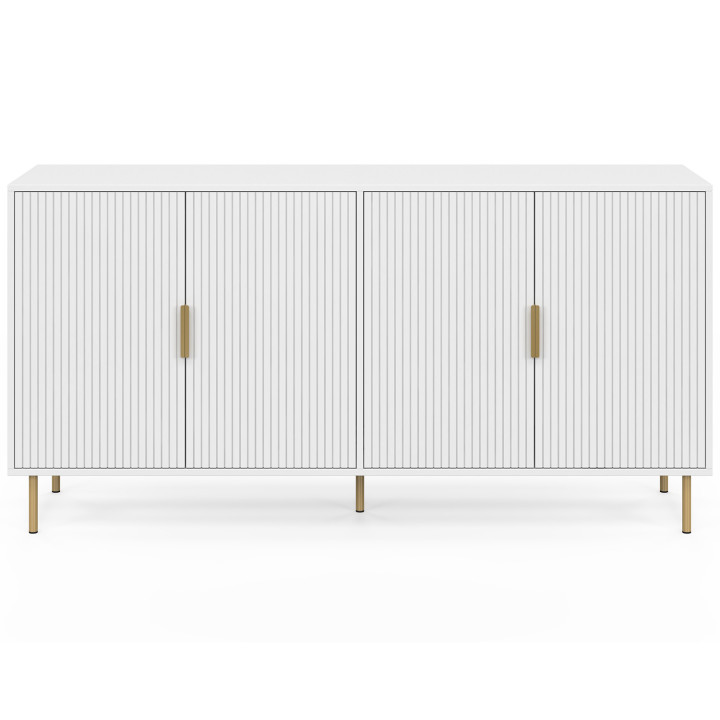 Credenza a 4 ante da 160 cm, bianca con effetto doghe e finitura oro - MARCEL | IdMarket