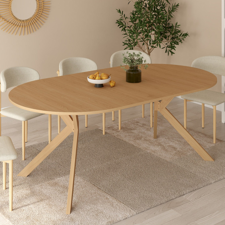 ALIX Tavolo da pranzo rotondo allungabile per 4-10 persone con gamba a ragno effetto faggio 110-200 cm