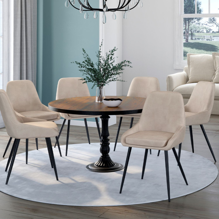 Set di 6 sedie in velluto taupe con braccioli - THALYA | IdMarket