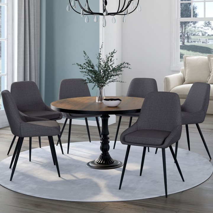 Set di 6 sedie in tessuto grigio con braccioli - THALYA | IdMarket