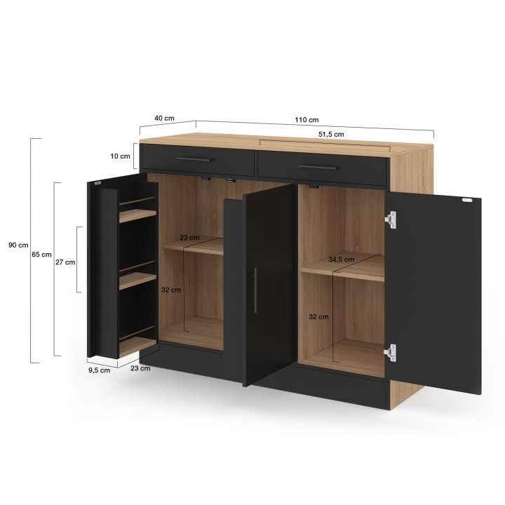 Credenza bassa da 110 cm in faggio e nero - ALTO | IdMarket