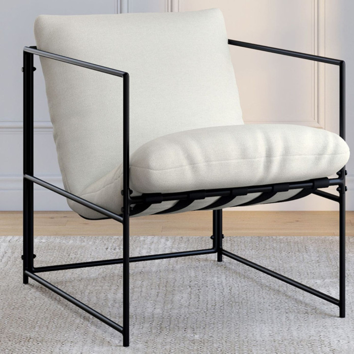 Poltrona imbottita con struttura in metallo e cuscino bianco - ULYSSE | IdMarket
