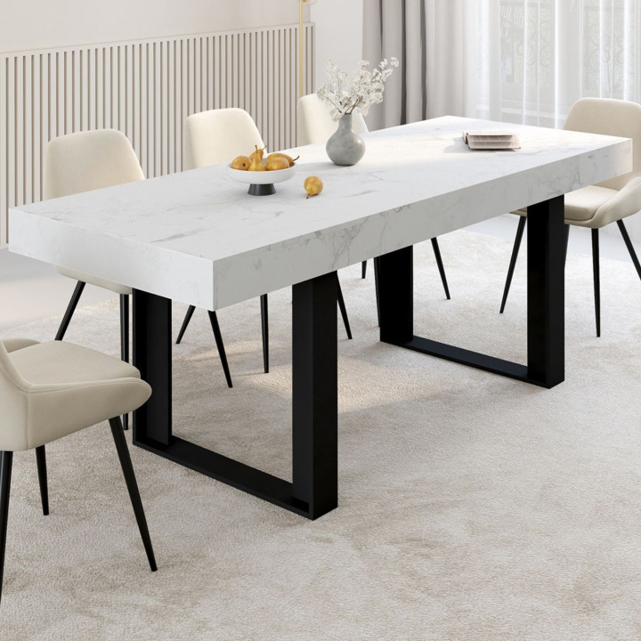 Tavolo da pranzo rettangolare allungabile 4-8 persone 160-200 cm effetto marmo - PHOENIX | IdMarket
