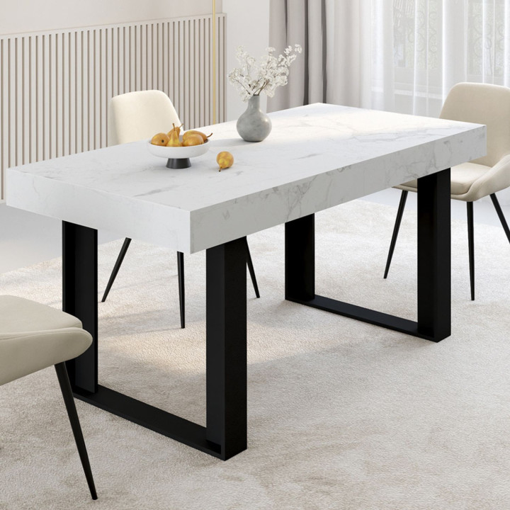 Tavolo da pranzo rettangolare allungabile 4-8 persone 160-200 cm effetto marmo - PHOENIX | IdMarket