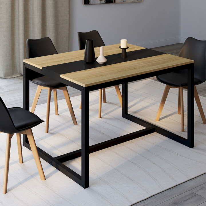 Tavolo industriale per 6 persone con fascia centrale nera - DOVER | ID Market