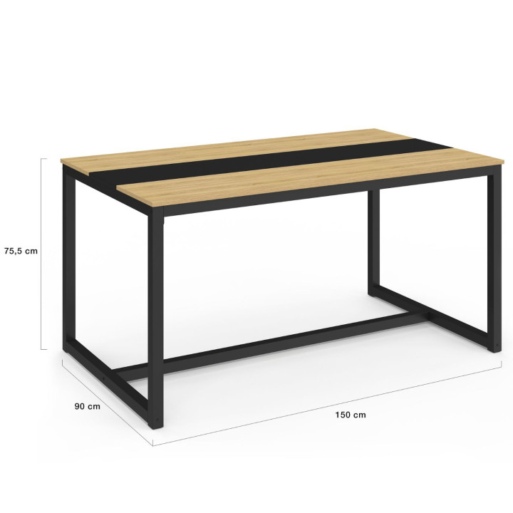 Tavolo industriale per 8 persone con fascia centrale nera - DOVER | ID Market