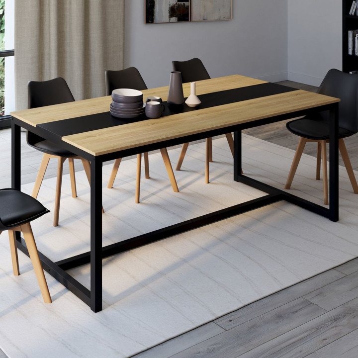 Tavolo industriale per 8 persone con fascia centrale nera - DOVER | ID Market