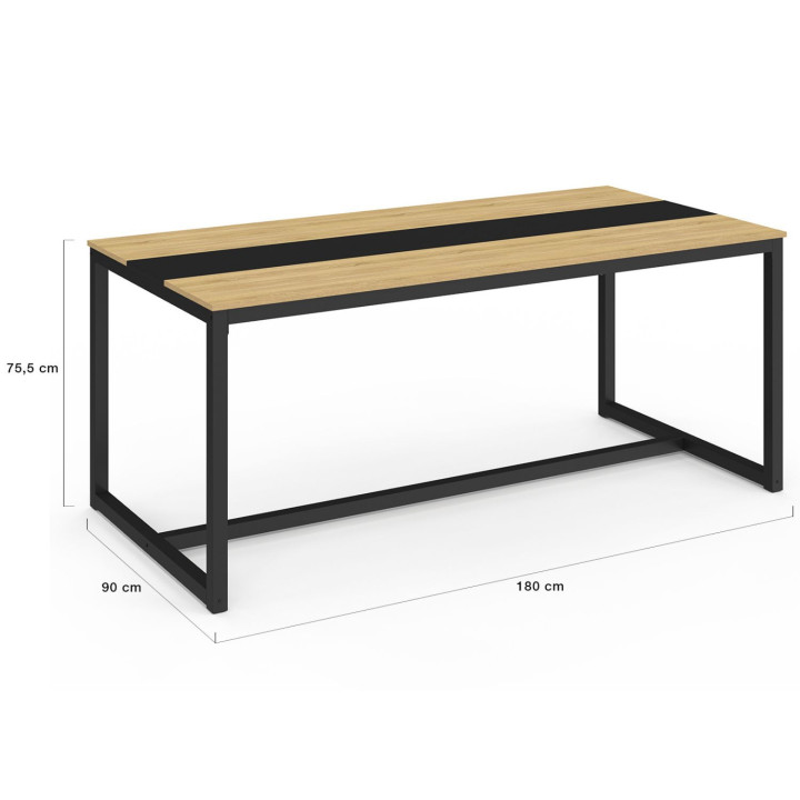 Tavolo industriale per 8 persone con fascia centrale nera - DOVER | ID Market