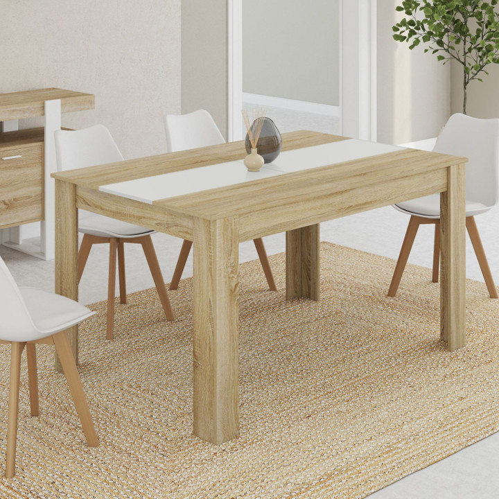 Tavolo da pranzo economico da 140 cm in finto faggio e bianco - GEORGIA | ID Market