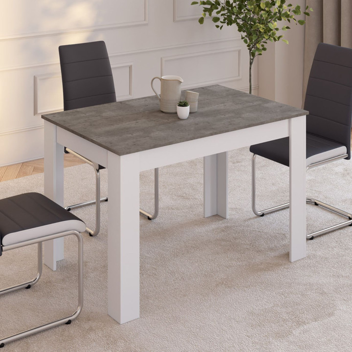 Tavolo da pranzo rettangolare bianco con piano effetto cemento per 4 persone - ROZY | ID Market