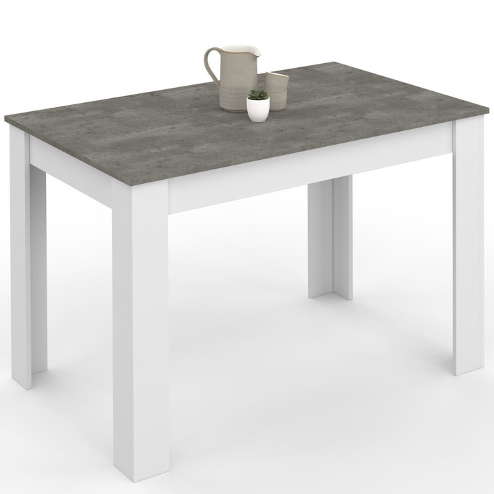 Tavolo da pranzo rettangolare bianco con piano effetto cemento per 4 persone - ROZY | ID Market