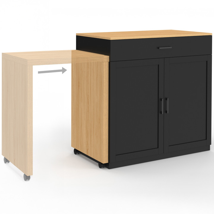 Isola centrale in legno e nero con tavolo da pranzo allungabile - VITO | IDMarket