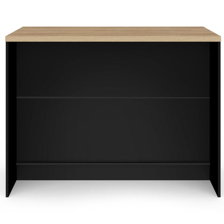 Isola centrale con portabottiglie, armadio e cassetto in legno nero con piano di lavoro effetto faggio - GEORGE | IdMarket