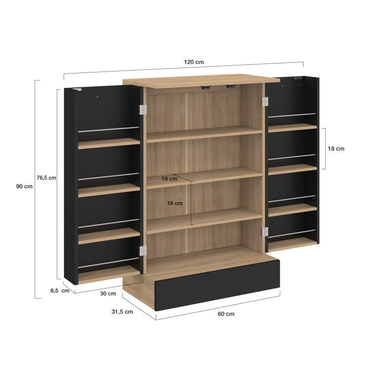 Credenza bassa da cucina H.90 cm con contenitore nero e legno - ALTO | IdMarket