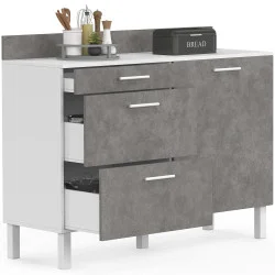 Credenza bassa 120 cm H.83 cm 1 anta + 3 cassetti effetto cemento bianco e grigio - CINA | IdMarket
