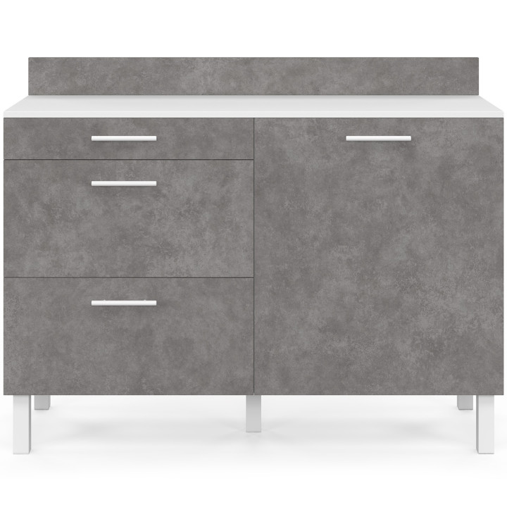 Credenza bassa 120 cm H.83 cm 1 anta + 3 cassetti effetto cemento bianco e grigio - CINA | IdMarket