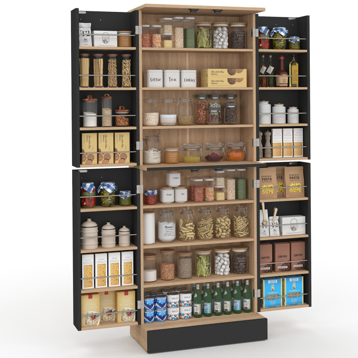 Armadio da cucina H.160 cm 4 ante con contenitore in faggio e nero - ALTO | IdMarket
